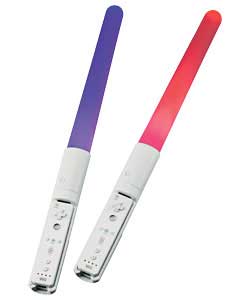 The Wii light sword illuminates using the on/off button, creating a bright colourful glow.  The pack