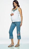 Womens Maternity Crop Embroidered Jeans