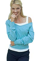 Mock crossover sweat top with square neck shape vest. Washable. Cotton