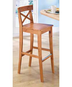 Solid wood in dark brown.Size of bar stool (W)40, (D)44, (H)101cm.Height to seat 73cm.Packed flat