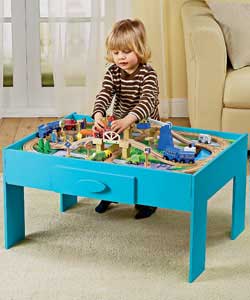 Wooden train set with drawer.Drawer is ideal for keeping all the accessories when not in use. Includ