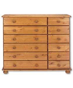 Scandinavian solid pine (except backs and drawer bases) with an antique stain. Turned bun feet and