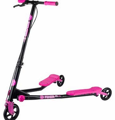 The Yvolution Y Fliker A3 Air Scooter has the revolutionary three-wheeled design that lets you surge up to speed without touching the ground. just by weaving your hips. It has a hand brake for stopped and a twist and stow folding system for quick and