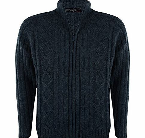 Urban Revival Mens Chunky Cable Knit Zip Cardigan Thick Warm Winter Knitted Sweater Knitwear