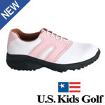 US Kids Girls Pink White Dual Stripe Golf Shoes