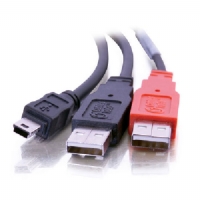 USB 2.0 B Male to (2) USB A Male Y-Cable