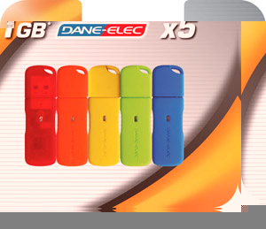 2.0 Flash / Key Drive - 1GB - Dane-Elec zLight - 5 Multi-Colour VALUE PACK