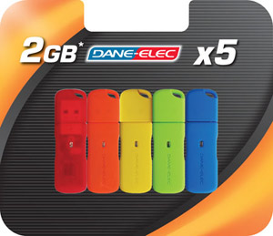 2.0 Flash / Key Drive - 2GB - Dane-Elec zLight - 5 Multi-Colour VALUE PACK