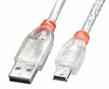 usb Cable - Transparent Type A to mini B USB
