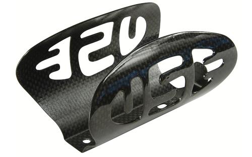 Carbon bottle cage with USE cut out logo