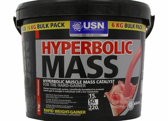 USN Hyperbolic Mass Weight and Muscle Gain Shake Powder, Strawberry Flavour - 6 kg