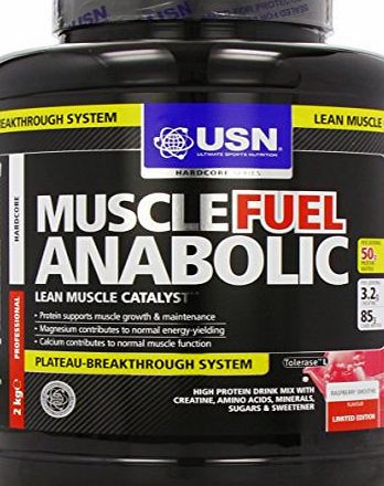 USN Muscle Fuel Anabolic Lean Muscle Gain Shake Powder, Raspberry Smoothie - 2 kg