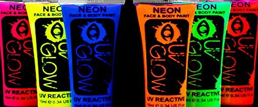 Neon Face and Body Paint 10ml - Set of 6 Tubes - Fluorescent