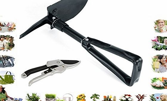 Uvistar 2 Pieces Garden Tool Set. Perfect Gift for Gardening Tools , Set Includes Multi-functions Foldable Shovel Spade , Pruning Shears.