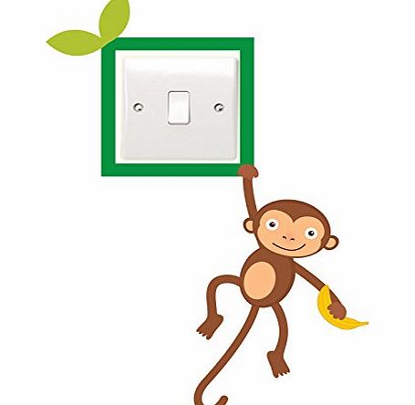 Jungle Swinging Monkey Light Switch Sticker Childrens Bedroom Playroom Fun Adhesive Vinyl