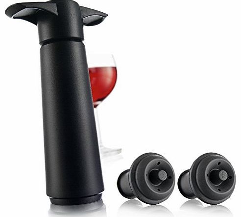 Vacu Vin Wine Saver Pump with 2 x Vacuum Bottle Stoppers - Black