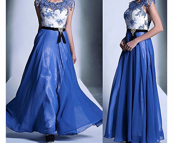Vakind Elegant Women Lace Crochet Sleeveless Long Maxi Dress Floral Evening Gown (L)