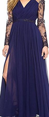 Vakind Women Lace Long Sleeve Bodycon Evening Party Formal Cocktail Maxi Dress (M=US12)