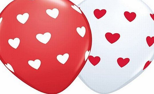 Valentines Day Big Heart - White amp; Red Latex Balloons x 5 - Qualatex