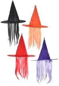 Witch Hat with Hair (Assorted Colour)