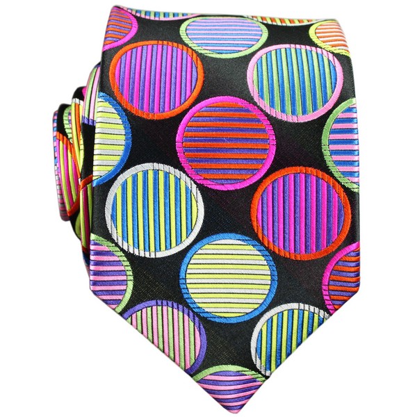 Black Striped Spots Silk Tie by