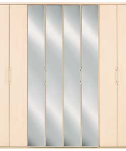 4 Bi-Fold Door Mirrored Wardrobe - Maple