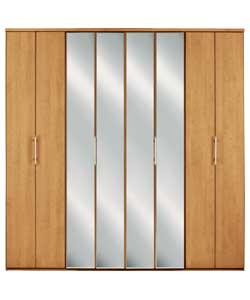 4 Bi-Fold Door Mirrored Wardrobe - Pine