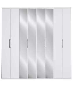4 Bi-Fold Door Mirrored Wardrobe - White