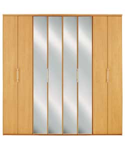 Mirrored 4 Bi-Fold Door Wardrobe - Beech