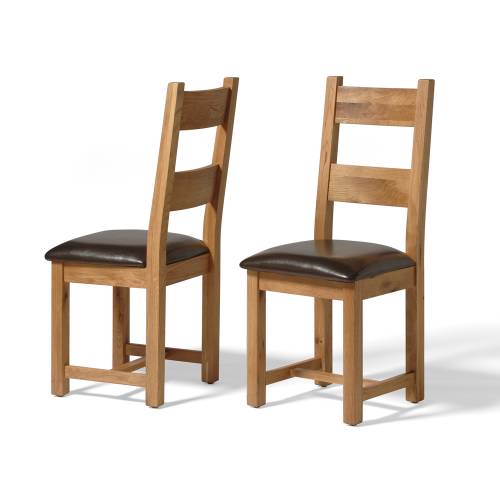 Vancouver Oak Leather Seat Dining Chairs x2