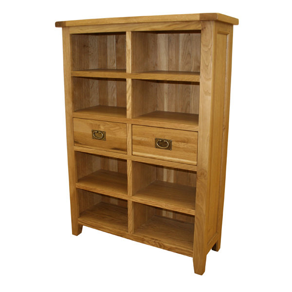 Oak Petite 2 Drawer Wide Bookcase