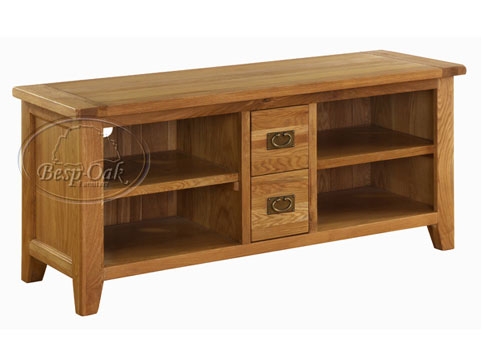Oak TV Unit with 4 Shelves and 2 Drawers
