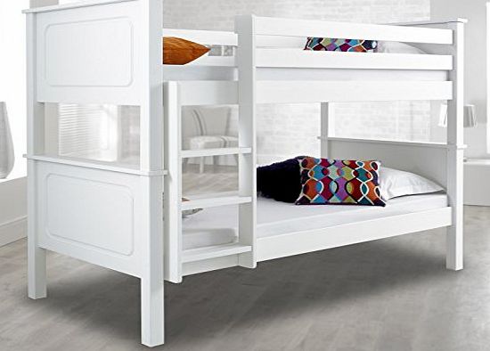 Vancouver PINEWOOD White Bunk Bed, Two Sleeper, Quality Solid Pine Wood BUNK BED with 2 ORTHOPAEDIC MATTRESSES