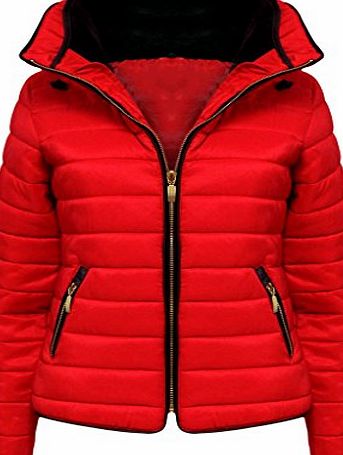 Vanilla Inc New Ladies Womens Quilted Jacket Puffer Bubble Fur Collar Winter Jacket Coat Top Red L/12