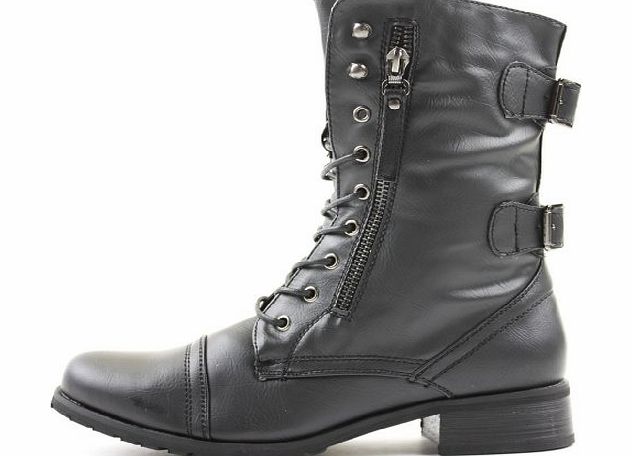 VanityStar Ladies Womens Military Army Lace Up Flat Low Heel Zip Goth Biker Ankle Boots Size 3-8