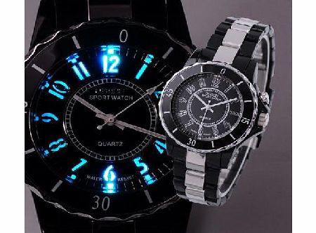 Vantasy New Men Design Steel Skeleton LED 7 Backlight Analogue Quartz Sport Wrist Watch LED Watch,Black