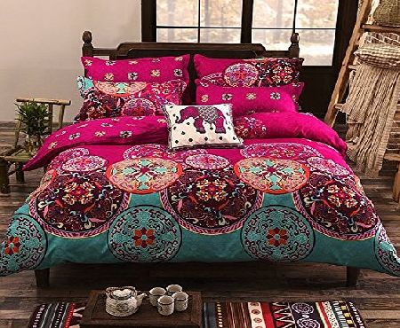 Vaulia Lightweight Microfiber Duvet Cover Set, Bohemia Exotic Patterns Design, Bright Pink - Double Size