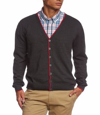 VB Sweater - stylish cardigan with V-neck and contrast button placket, slim fit,M,anthracite