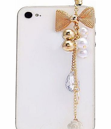 VCOER 1x VCOER Golden Butterfly Pearl Pendant Anti Dust Plug Headset Earphone Socket Jack 3.5 mm for Smartphones Tablet (for iPhone 3 3GS 4 4S 5, iPad 1 2 3 4 mini, Samsung Note 2 N7100 / galaxy S3 i9300 / 