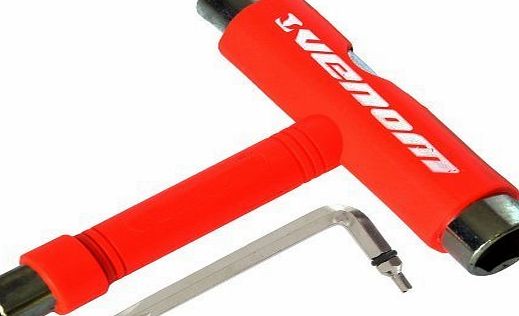 Venom Skateboard Red 5-Way T Tool, All in one Skate Tool!