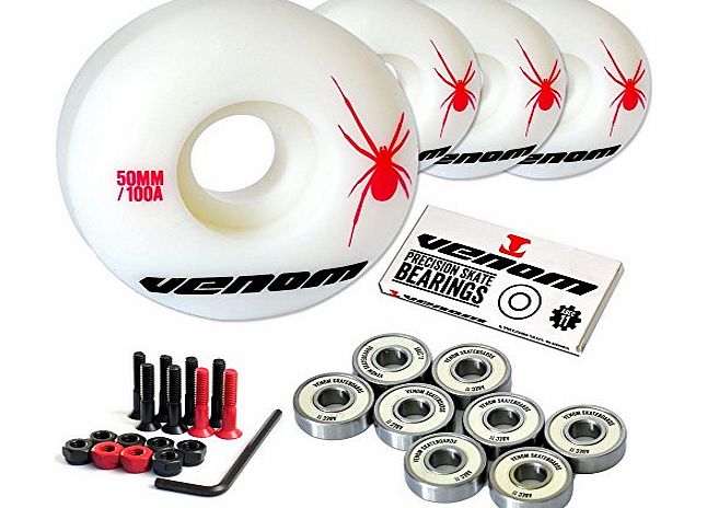 Venom Skateboard Wheels 50mm amp; Abec 11 Set   FREE BOLTS