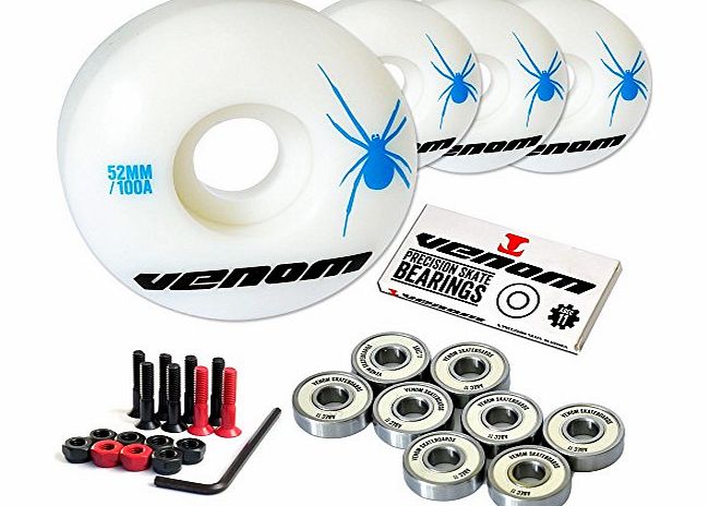 Venom Skateboard Wheels 52mm amp; Abec 11 Bearings Plus FREE Bolts