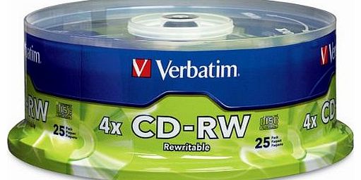Verbatim CD-RW Discs, 700MB/80min, 4x, Spindle, Matte Silver, 25/Pack