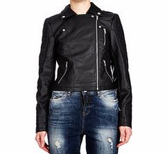 Irene black faux leather biker jacket