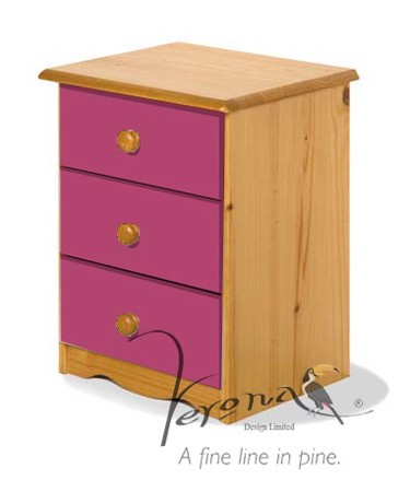 Verona Designs Fuchsia 3 Drawer Bedside Cabinet