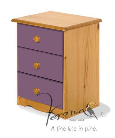 Lilac 3 Drawer Bedside Cabinet