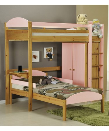 Pink Highsleeper L shaped bunk and wardrobe