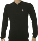 Versace Black Long Sleeve Viscose Mix Slim Fit Polo Shirt