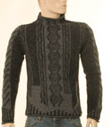 Mens Black & Dark Grey Mix Turtle Neck Wool Mix Sweater