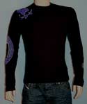 Versace Mens Black with Purple & Green Design Long Sleeve T-Shirt